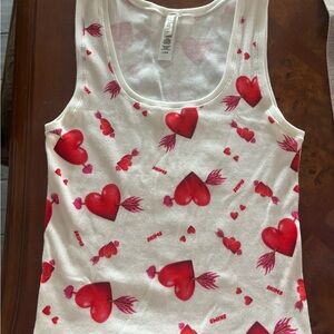 SKIMS White and Red Heart Tank Top